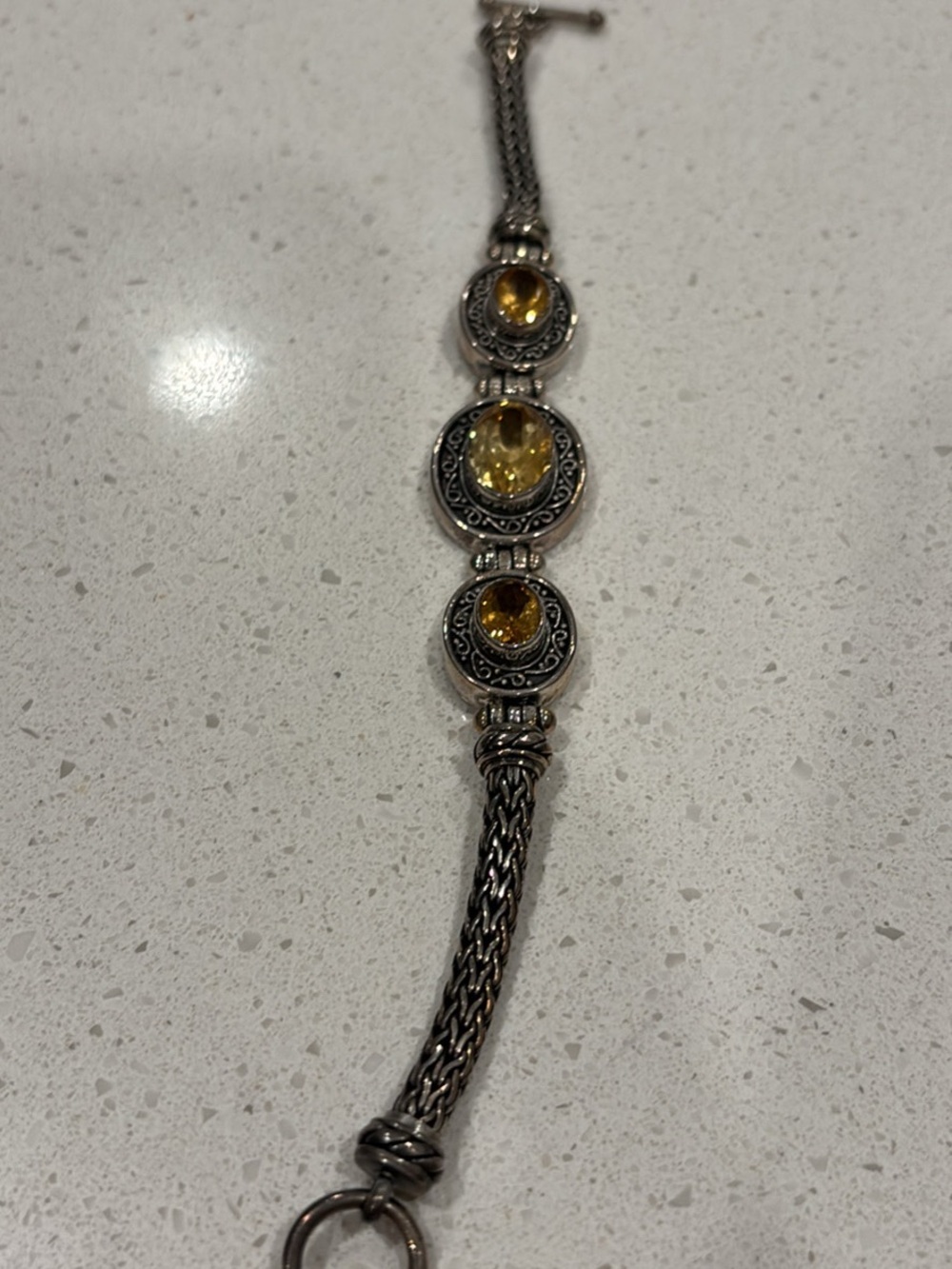 Sterling Silver Bracelet with Citrine-Colored Stones